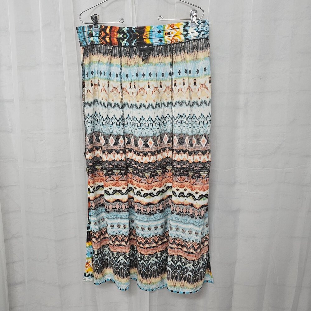 I.N. Studio Skirt Maxi Grunge Aztec Boho Casual Festival L - Picture 4 of 7
